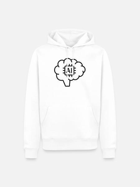 KI-Gehirn-Künstliche Intelligenz-Linien-Symbol - Männer Premium Bio Hoodie - Weiß