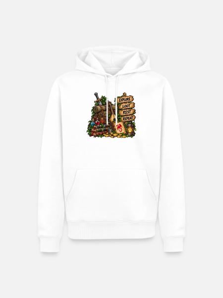 Abenteuer Loot Rast Wiederholen - Männer Premium Bio Hoodie - Weiß