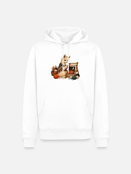 Alpaka webt einen Halloween-Wandteppich - Männer Premium Bio Hoodie - Weiß