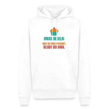 Omas Regeln: Was bei Oma passiert, bleibt bei Oma - Männer Premium Bio Hoodie - Weiß - Vorne - Nico (187cm)