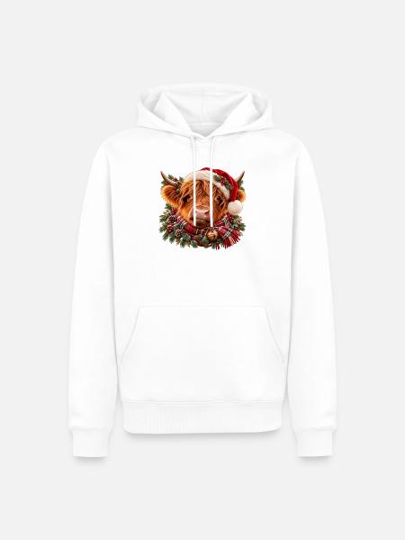 Highland Kuh in Weihnachtsstimmung - Männer Premium Bio Hoodie - Weiß