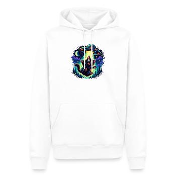 UFO entführt Katze – Lustige Retro Pixel Art - Männer Premium Bio Hoodie - Weiß - Vorne - Nico (187cm)
