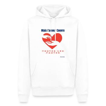 Aber die Liebe deckt alle Fehler zu - Männer Premium Bio Hoodie - Weiß - Vorne - Nico (187cm)