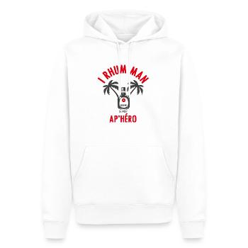 I Rhum man Message Humour Apéro Parodie Super Héro - Sweat à capuche Premium bio Homme - blanc - Devant - Nico (187cm)