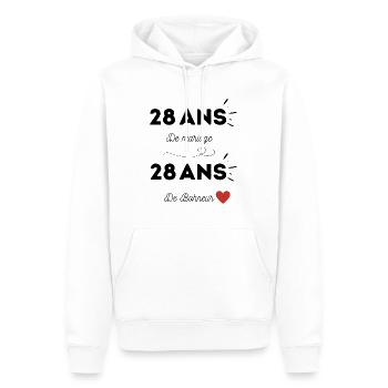 28 ans de MARIAGE / 28 ans de BOHNEUR - cadeau - Sweat à capuche Premium bio Homme - blanc - Devant - Nico (187cm)