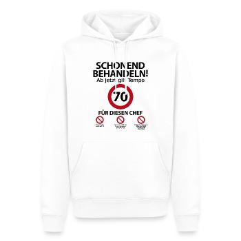 70. Geburtstag Chef Geburtstagsgeschenk mit Spruch - Männer Premium Bio Hoodie - Weiß - Vorne - Nico (187cm)