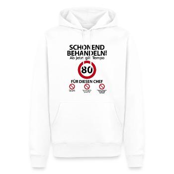 80. Geburtstag Chef Geburtstagsgeschenk mit Spruch - Männer Premium Bio Hoodie - Weiß - Vorne - Nico (187cm)
