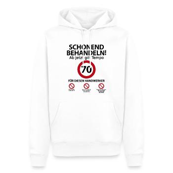 70. Handwerker Geburtstag mit Spruch - Männer Premium Bio Hoodie - Weiß - Vorne - Nico (187cm)