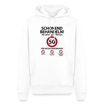 50. Handwerker Geburtstag mit Spruch - Männer Premium Bio Hoodie - Weiß - Vorne - Nico (187cm)