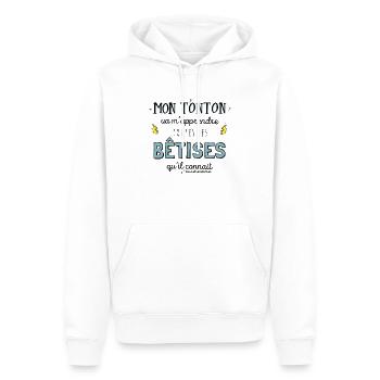 Betise tonton - cadeau neuve - Sweat à capuche Premium bio Homme - blanc - Devant - Nico (187cm)