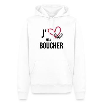 J'aime mon Boucher - Sweat à capuche Premium bio Homme - blanc - Devant - Nico (187cm)