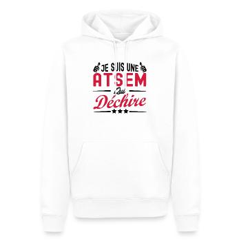 je suis une ATSEM qui déchire - Sweat à capuche Premium bio Homme - blanc - Devant - Nico (187cm)