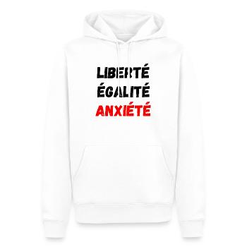 Liberté égalité anxiété - Sweat à capuche Premium bio Homme - blanc - Devant - Nico (187cm)