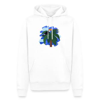Toucan (palm tree, sky) - Men’s Premium Organic Hoodie - white - Front - Nico (187cm)