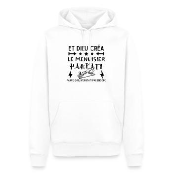 GOTT SCHUF DEN PERFEKTEN ZIMMERMANN - Männer Premium Bio Hoodie - Weiß - Vorne - Nico (187cm)