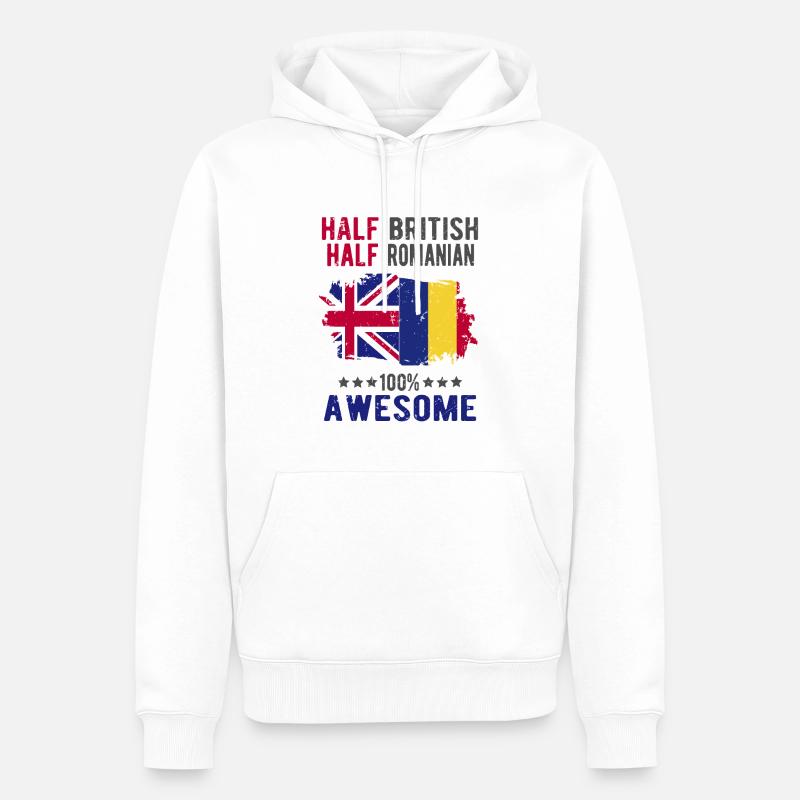 Halb Brite Halb Rumäne - Männer Premium Bio Hoodie - Weiß