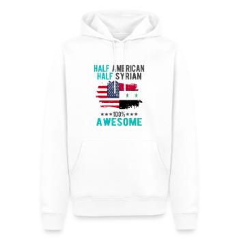 Moitié américain moitié syrien - Sweat à capuche Premium bio Homme - blanc - Devant - Nico (187cm)