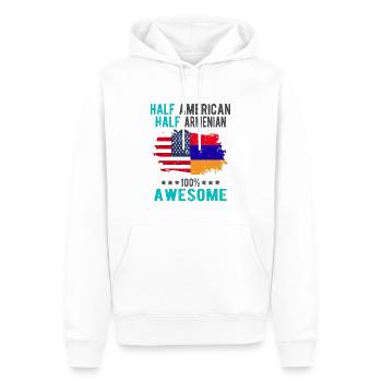 Moitié américain moitié arménien - Sweat à capuche Premium bio Homme - blanc - Devant - Nico (187cm)