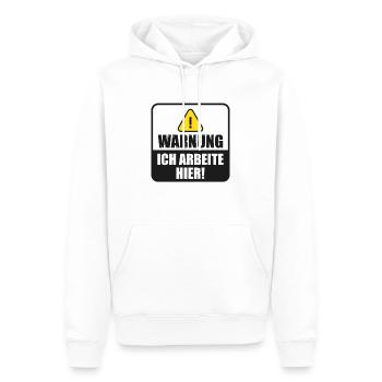 Warnung ich arbeite hier Spruch die Arbeit - Männer Premium Bio Hoodie - Weiß - Vorne - Nico (187cm)