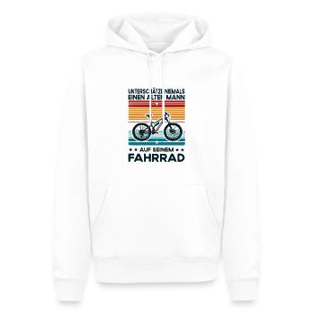 Alter Mann - Fahrrad Motiv im Retro Style - Männer Premium Bio Hoodie - Weiß - Vorne - Nico (187cm)