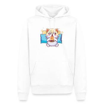 Hungriger Pomerian auf Sofa mit Bagel - Männer Premium Bio Hoodie - Weiß - Vorne - Nico (187cm)