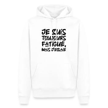 Ich bin immer müde, aber ich versuche es - Männer Premium Bio Hoodie - Weiß - Vorne - Nico (187cm)