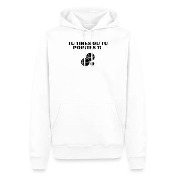 Tu tires ou tu pointes ? - Sweat à capuche Premium bio Homme - blanc - Devant - Nico (187cm)