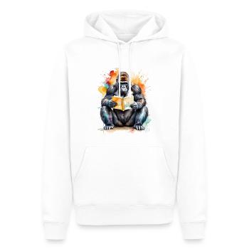 Gorille Lecture Livre Singe Coloré Animal Design Imprimer - Sweat à capuche Premium bio Homme - blanc - Devant - Nico (187cm)