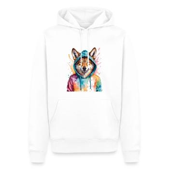 Wolf Hoodie Bunt Lustig Tier Design Print - Männer Premium Bio Hoodie - Weiß - Vorne - Nico (187cm)