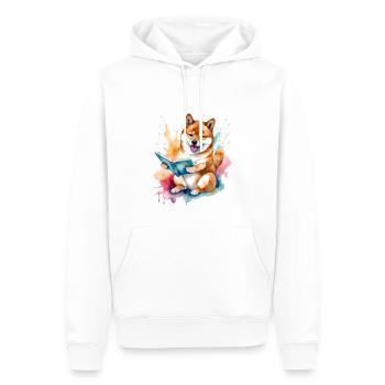 Shiba Inu Lecture Livre Chien Drôle Animal Design Imprimer - Sweat à capuche Premium bio Homme - blanc - Devant - Nico (187cm)
