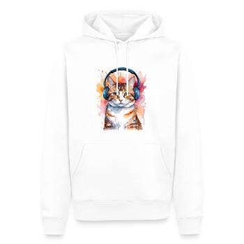 Katze Kopfhörer Bunt Lustig Tier Design Print - Männer Premium Bio Hoodie - Weiß - Vorne - Nico (187cm)