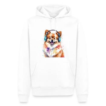 Pomeranian Pomeranian Headphones Dog Print - Men’s Premium Organic Hoodie - white - Front - Nico (187cm)