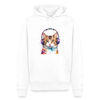 Katze Kopfhörer Bunt Lustig Tier Design Print - Männer Premium Bio Hoodie - Weiß - Vorne - Nico (187cm)
