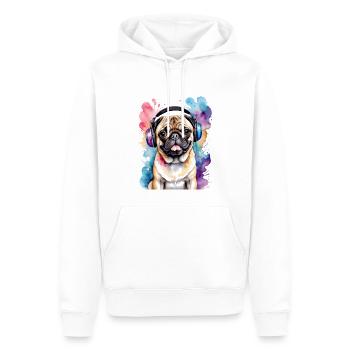 Mops Kopfhörer Hund Bunt Lustig Tier Design Print - Männer Premium Bio Hoodie - Weiß - Vorne - Nico (187cm)