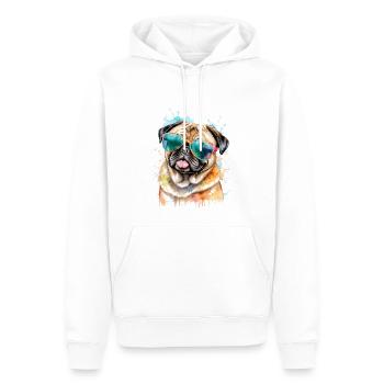 Mops Sonnenbrille Hund Bunt Lustig Design Print - Männer Premium Bio Hoodie - Weiß - Vorne - Nico (187cm)