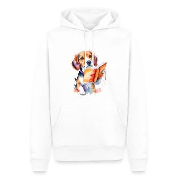 Beagle Reading Book Dog Funny Animal Design Print - Men’s Premium Organic Hoodie - white - Front - Nico (187cm)
