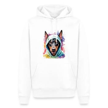 Dobermann Hoodie Hund Bunt Lustig Tier Print - Männer Premium Bio Hoodie - Weiß - Vorne - Nico (187cm)