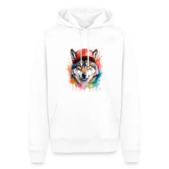 Casquette Wolf Snapback Imprimé de design animal coloré - Sweat à capuche Premium bio Homme - blanc - Devant - Nico (187cm)