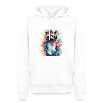 Waschbär Hoodie Bunt Lustig Tier Design Print - Männer Premium Bio Hoodie - Weiß - Vorne - Nico (187cm)
