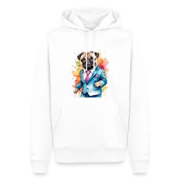 Mops Anzug Hund Bunt Lustig Tier Design Print - Männer Premium Bio Hoodie - Weiß - Vorne - Nico (187cm)