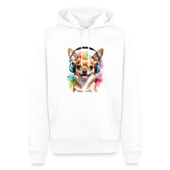 Chihuahua Kopfhörer Hund Lustig Tier Design Print - Männer Premium Bio Hoodie - Weiß - Vorne - Nico (187cm)