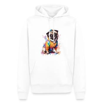 Mops Hoodie Hund Bunt Lustig Tier Design Print - Männer Premium Bio Hoodie - Weiß - Vorne - Nico (187cm)