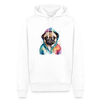 Mops Hoodie Hund Bunt Lustig Tier Design Print - Männer Premium Bio Hoodie - Weiß - Vorne - Nico (187cm)