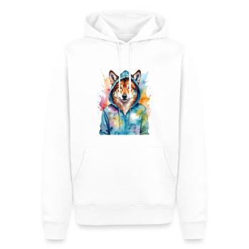 Wolf Hoodie Bunt Lustig Tier Design Print - Männer Premium Bio Hoodie - Weiß - Vorne - Nico (187cm)