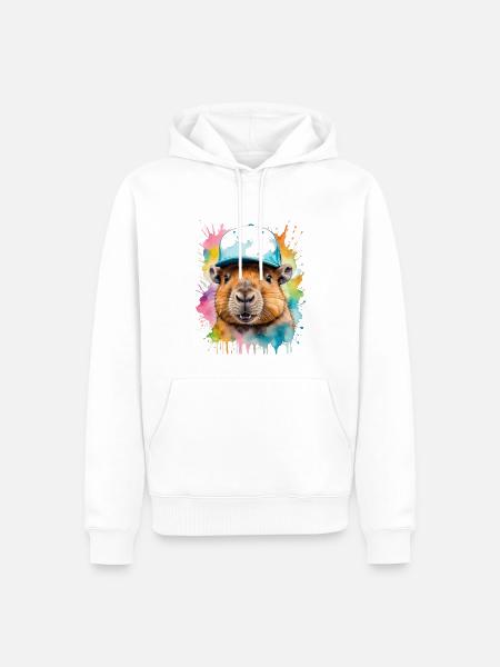 Capybara Snapback Cap Capy Bunt Tier Design Print - Männer Premium Bio Hoodie - Weiß
