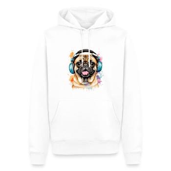 Mops Kopfhörer Hund Bunt Lustig Tier Design Print - Männer Premium Bio Hoodie - Weiß - Vorne - Nico (187cm)