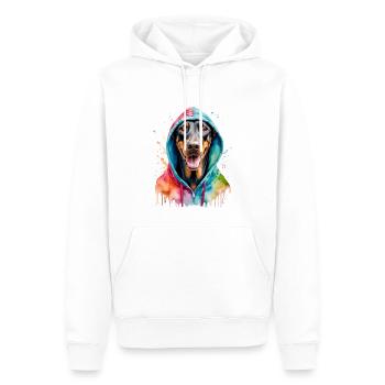 Dobermann Hoodie Hund Bunt Lustig Tier Print - Männer Premium Bio Hoodie - Weiß - Vorne - Nico (187cm)