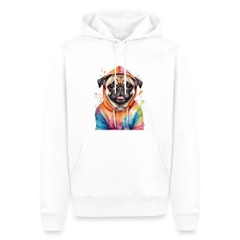 Mops Hoodie Hund Bunt Lustig Tier Design Print - Männer Premium Bio Hoodie - Weiß - Vorne - Nico (187cm)
