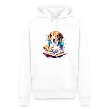 Beagle Reading Book Dog Funny Animal Design Print - Men’s Premium Organic Hoodie - white - Front - Nico (187cm)