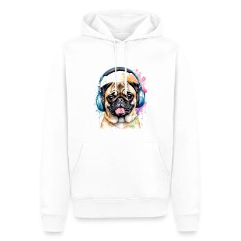 Mops Kopfhörer Hund Bunt Lustig Tier Design Print - Männer Premium Bio Hoodie - Weiß - Vorne - Nico (187cm)
